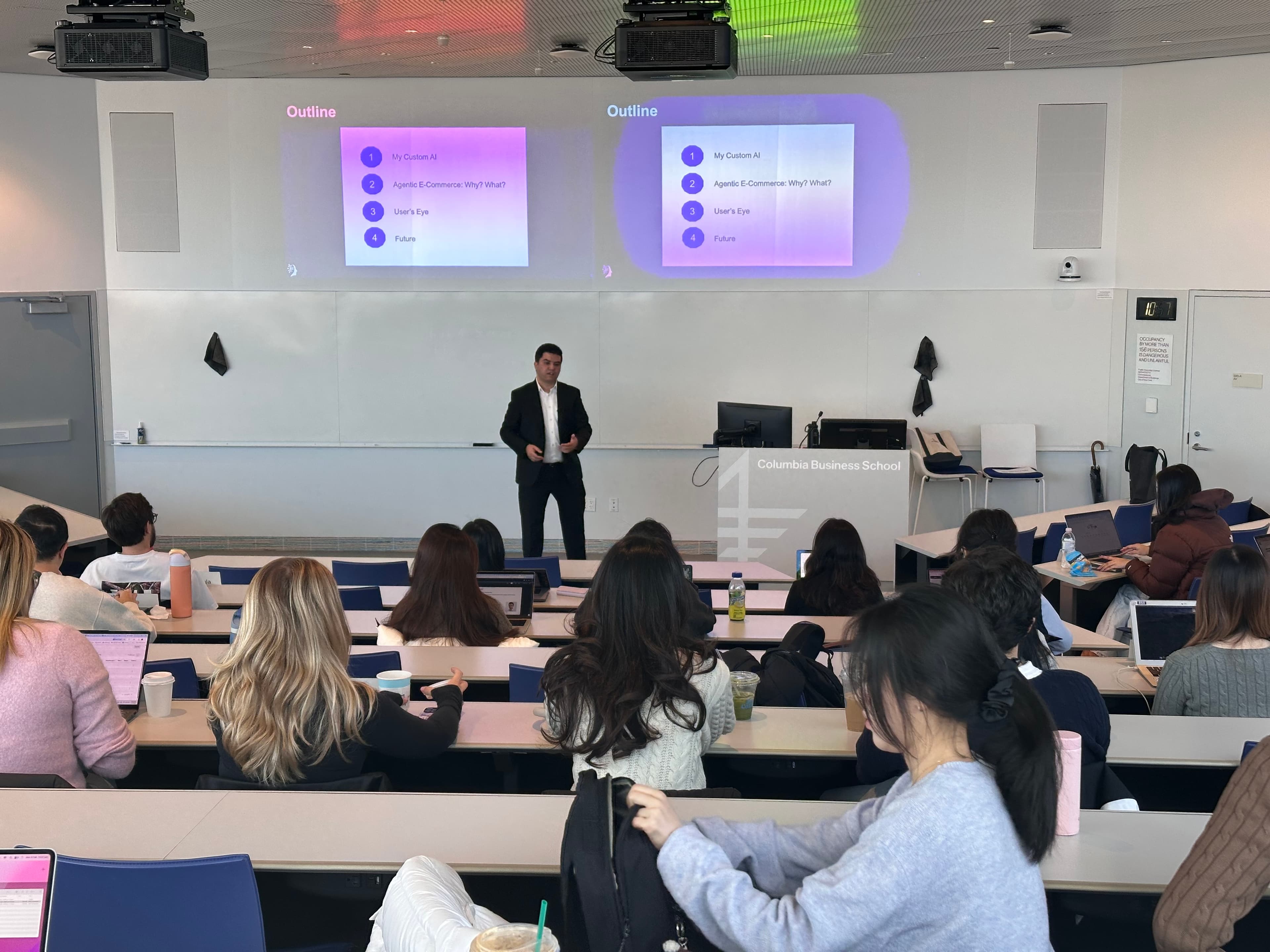 Amine Allouah delivering a guest lecture at Columbia University